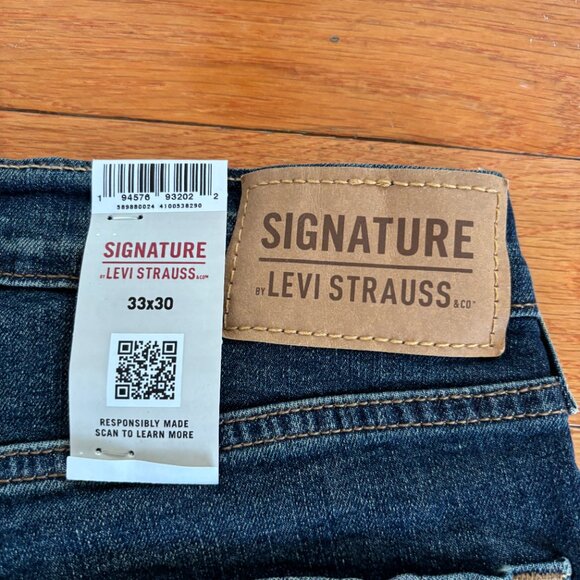 NEW Signature Levi's Strauss Mens 33x30 Straight Fit Relaxed Jeans Dark Wash - Picture 7 of 8